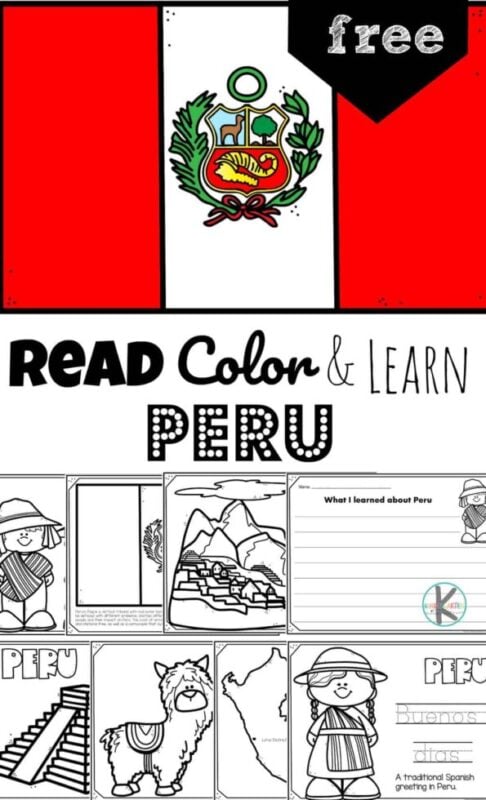 Learn about the third largest country in South America who is covered halfway by the Amazon rainforest. Learn about the Andes Mountains, llamas, Machu Picchu, and other fascinating aspects of life in Peru with these super cute, free printable Peru coloring pages. This is an engaging, hands-on geography activity for preschool, pre-k, kindergarten, first grade, 2nd grade, 3rd grade, and 4th grade students!