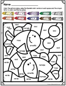 free spanish worksheet color by code to reveal the pez