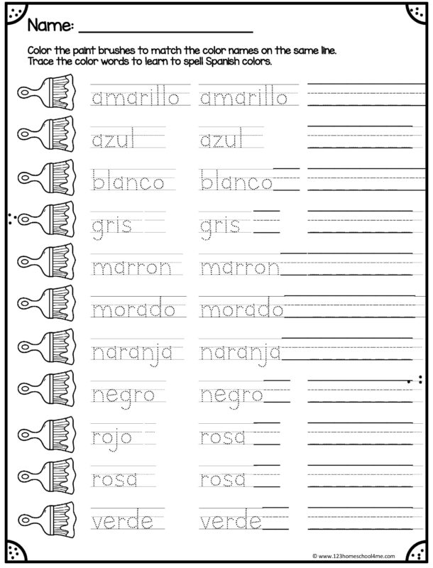 trace and write spanish colors