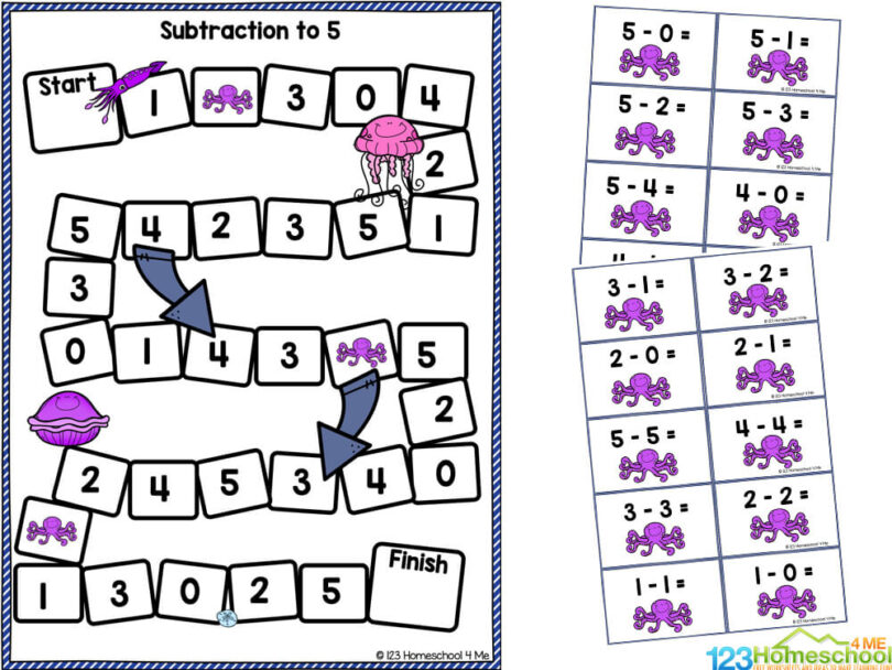 FREE Under the Sea Subtraction Within 5 Math Games