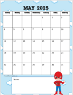 FREE Printable Superhero Calendar 2026