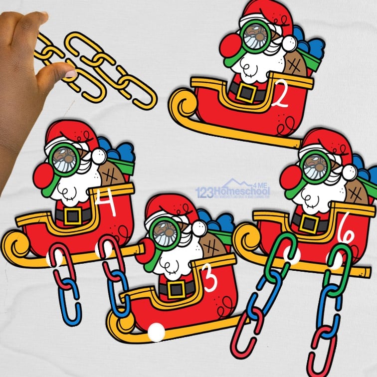 Christmas Santa Sleigh Counting Math Activities for Kindergarten