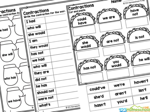 FREE Printable Contraction Practice Worksheets