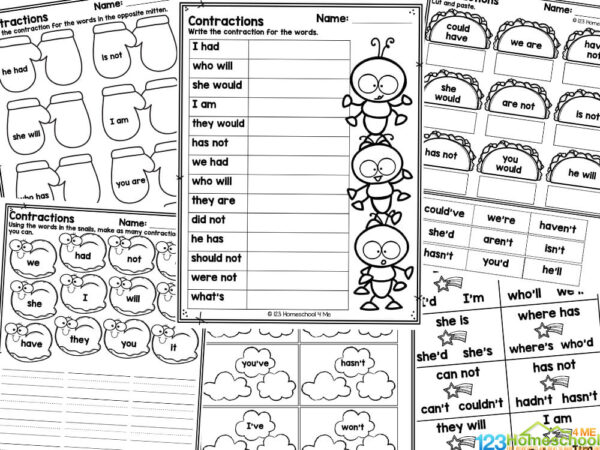 FREE Printable Contraction Practice Worksheets