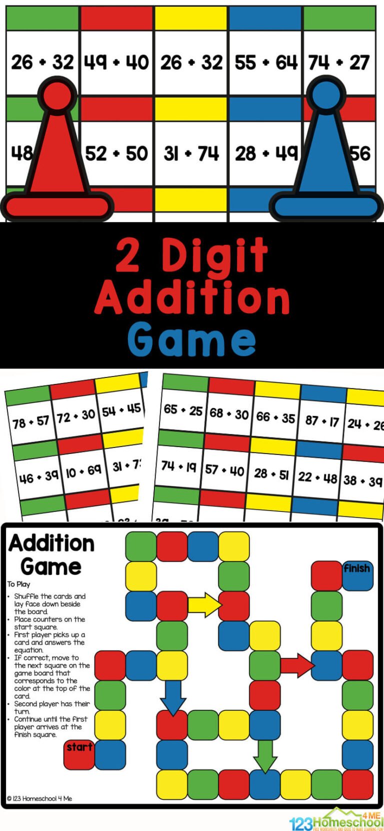 FREE Printable Two-Digit Addition Math Games for 1st, 2nd & 3rd Grade