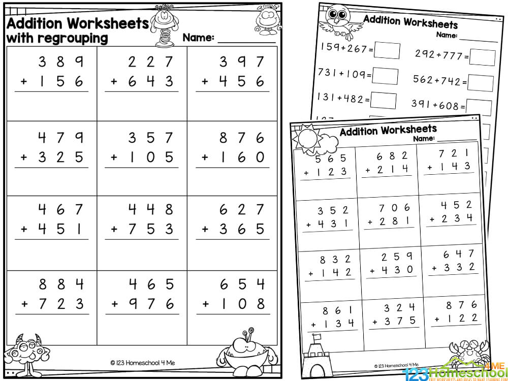 FREE Printable 3Digit Addition Math Worksheets (with Answer Key!)