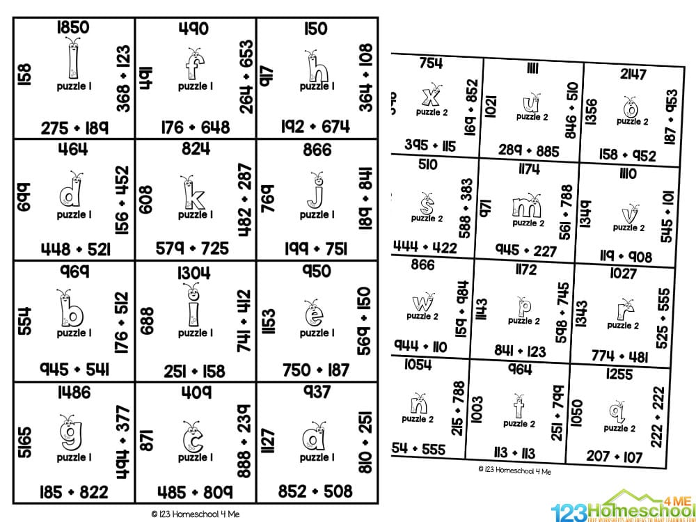 FREE Printable 3-digit Addition Game