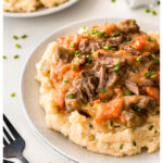 This yummy Fall dinner idea combines a stew with fall favorite apple cider and served over family favorite mashed potatoes for a winning combination! Use apple cider dinner recipes to bring a fun autumn flavor to your meal that is both healthy, nutritious, and delicious! Your family will request this apple cider and sirloin frequently!