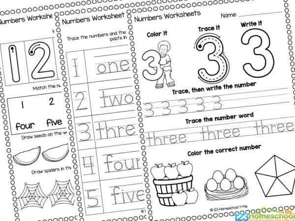 FREE Printable Numbers 1-5 Worksheets