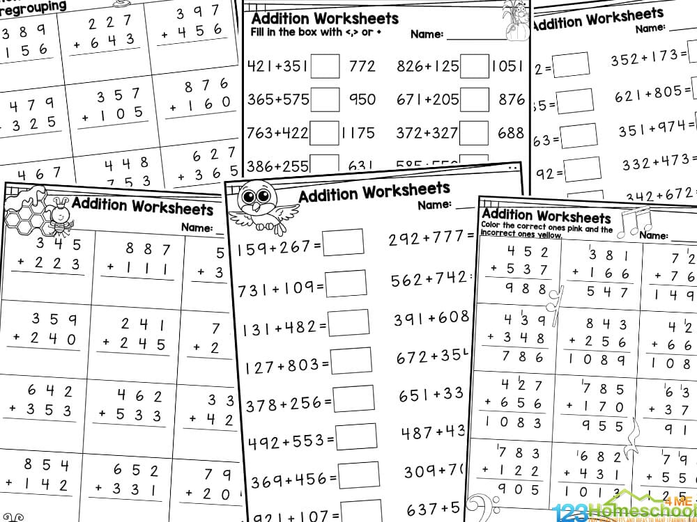 FREE Printable 3-Digit Addition Math Worksheets (with Answer Key!)