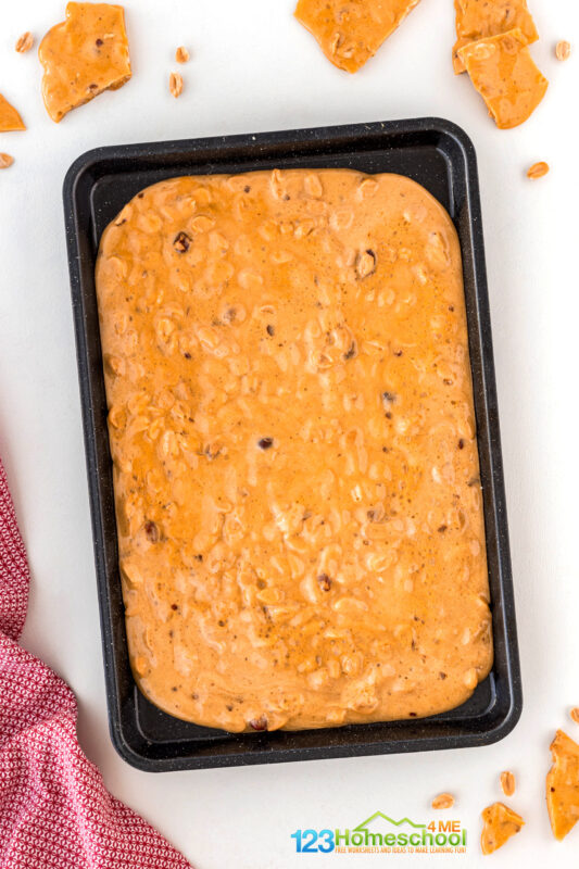 pour candy on baking sheet until it hardens