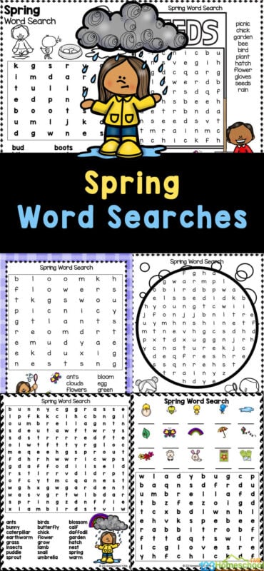 If you are looking for a fun spring activity that is no-prep, you will love these spring word searches! These free spring word search worksheets are perfect for elementary age students in kindergarten, first grade, 2nd grade, 3rd grade, 4th grade, 5th garde, and 6th grade too. These spring word search free printable include 10 different options in black and white or color plus the conveninet answer key in the pdf file! So work on visual discrimination and spelling with this enjoyable springtime word search set.