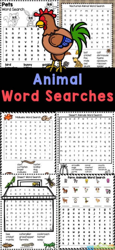 These Animal Word Searches are super cute and so much fun! Grab these free animal word search printable  for helping your children in kindergarten,  first grade, 2nd grade, 3rd grade, 4th grade, 5th grade, and 6th grade learn all about different species of animals while working on spelling, word recognition, pattern recognition, and more! Simply print the animal wordsearch pdf file and you are ready to play and learn!