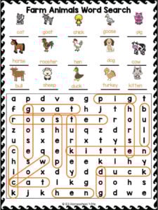 farm animals word search