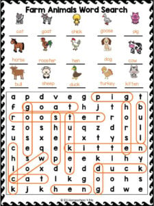 farm animals word search