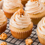 Looking for a delicious homemade cupcake recipe? These caramel cupcakes with popcorn topping are perfect for any occasion!