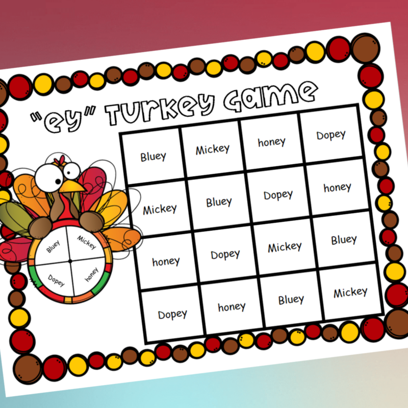 Though thousands of words use y at the end of the word to make the long e sound, sometimes "ey" can be used. This simple game is a fun way to work on words that end in "ey" and make the long e sound with kindergartners and grade 1 students. 