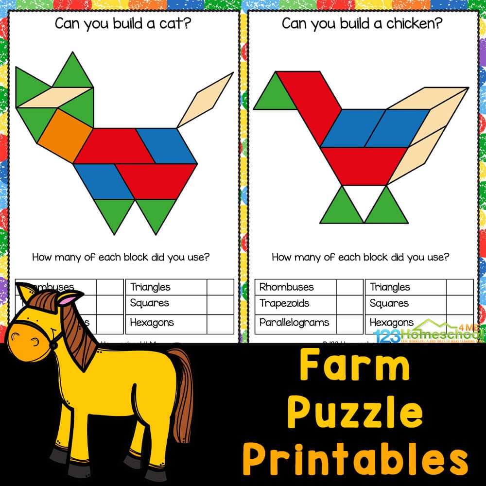 Build Farm Animals with Shapes in Pattern Blocks Template