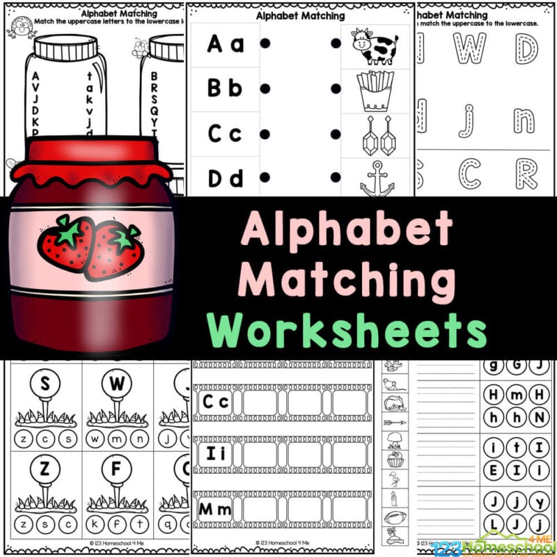 Get your free printable alphabet matching worksheets for preschool, pre-k, and kindergarten to practice letter matching & letter sounds!