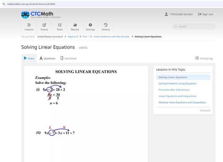 11th grade online math lessons algebra 2