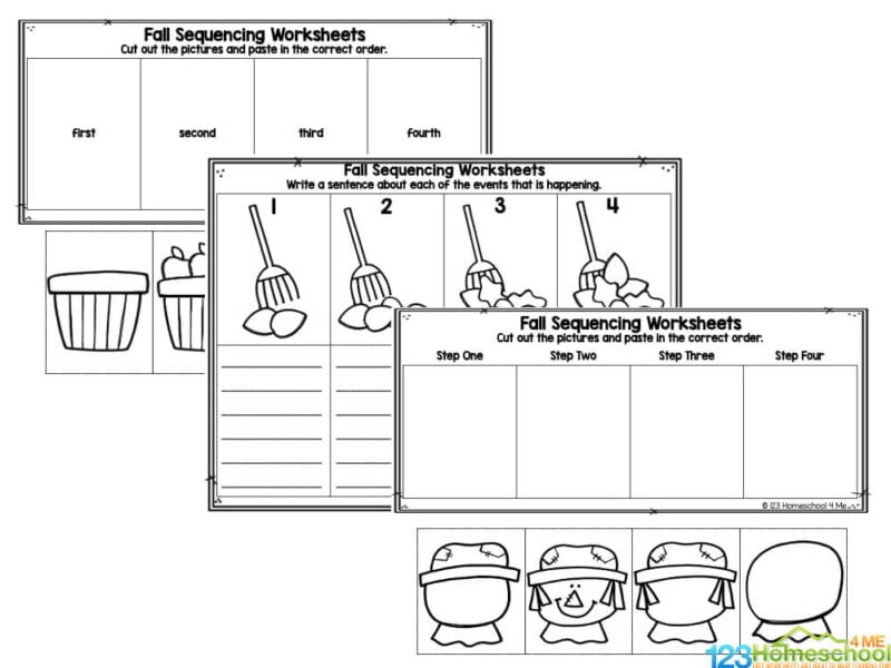 But for those times you just need a handy, no-prep, worksheet - here are our free printable sequencting worksheets! These fall themed pages are perfect to review autumn favorite activities, relieve the memories, and sneak in some learning all at the same time!