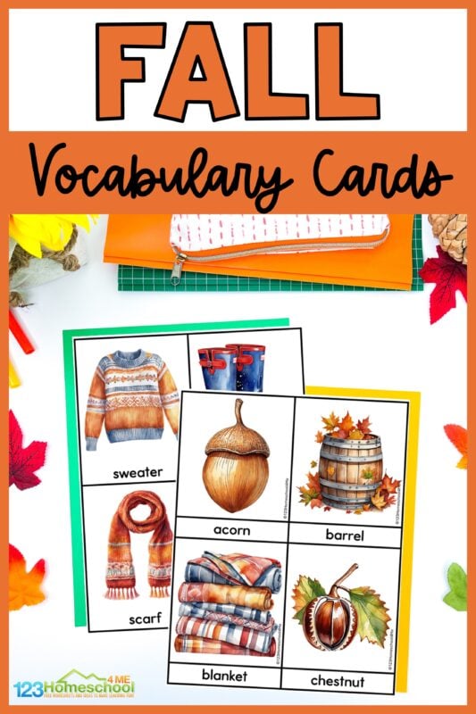 Are you looking for some super cute, handy, and free printable Autumn Flashcards? Grab our autumn vocabulary flashcards freebie perfect for toddler, preschool, pre-k, kinderarten, and first grade students! Plus we've included several fun ways to use these fall flash cards too!