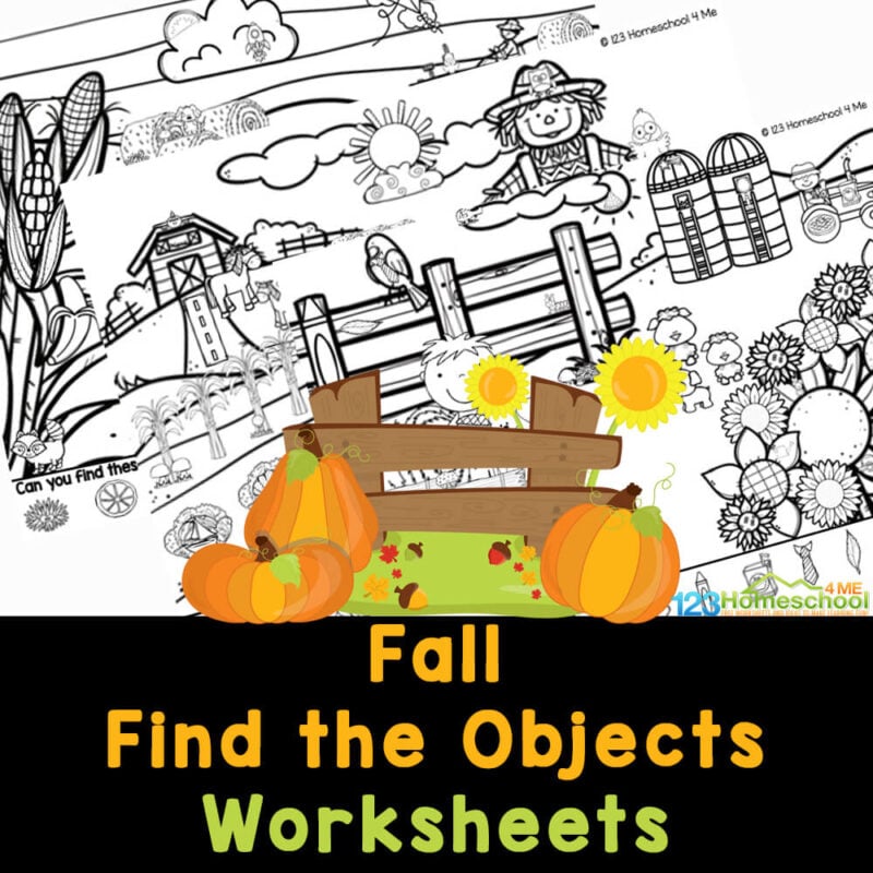 Grab these FREE printable fall activity sheets with find the objects hidden pictures worksheets for kids to work on visual discimination!