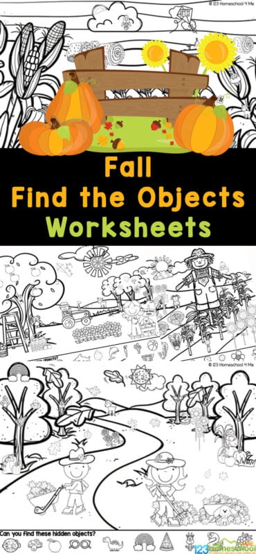 Are you looking for fun, free printable fall activity sheet to use with kids? We have some cute fall themed find the objects pages children will love. Use our hidden pictures printable with preschool, pre-k, kindergarten, first grade, 2nd grade students to work on visual discimination, observation skills, and strengthening fine motor skills too! Simply print the find hidden object worksheet and you are ready for this fall activity!