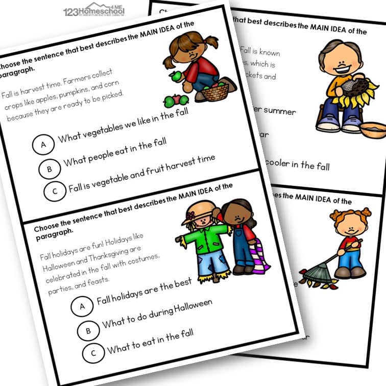Are you ready to help your students master the skill of finding the main idea? Teaching the concept of the main idea can be a bit tricky at first, but with the right main idea activities, it can become one of the most engaging lessons of the year. That’s where these main idea printable task cards come in handy! With a fun fall theme, kids will read facts about their favorite season and then choose the main idea and details that are correct for each one. This printable set of 8 task cards makes learning both effective and enjoyable!