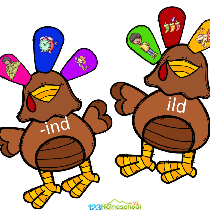 Engage first graders with a fun, hands-on phonics activity practicing glued sound words like ind, ild, old, ost, and olt with a turkey theme!