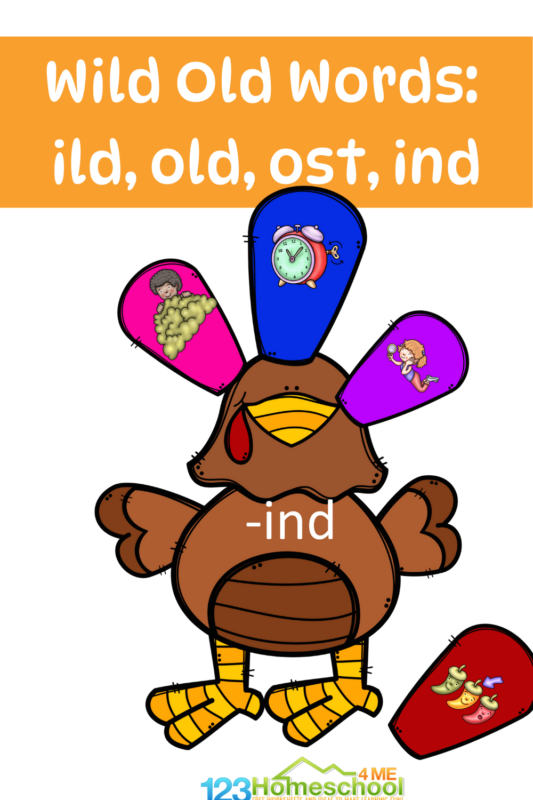 Practice closed syllable &ldquo;wild words&rdquo; with this fun, hands-on glued words activity for first grade students. Simply print this phonics turkey activity to review challenging glued sound words like ind, ild, old, ost, and olt.