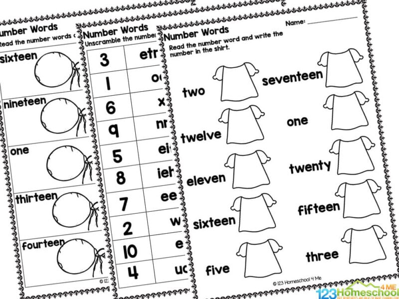 There are fourteen pages in this pack. Each page contains a fun activity for children to complete as they learn the number names:

one
two
three
four
five
six
seven
eight
nine
ten
eleven
twelve
thirteen
fourteen
fifteen
sixteen
seventeen
eighteen
nineteen
twenty