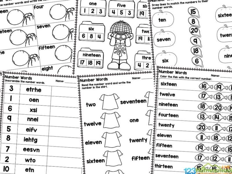 Ready to turn learning into a fun adventure? These super cute number words worksheets will have your preschoolers and kindergartners mastering 1-20 number names in no time! These number names worksheets offer a simple way to learn and review number words - just print and go!  Whether you are a parent, teacher, or homeschooler you will love learning Kindergarten number names with the help of free printable worksheets!