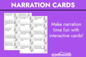 These free printable Narration Cards help children of all ages work reaing skills with a fun reading comprehension activity!