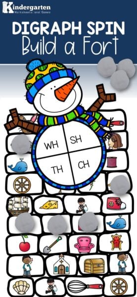 Ready to help kindergarten and grade 1 students work on digraphs to improve reading and decoding skills with a fun winter activity for kindergarten. This free printable digraph game has a fun snowman theme to make it extra engaging for kids. Use this ch sh th wh digraph activity to learn what is a digraph and have fun improving phonics skills!