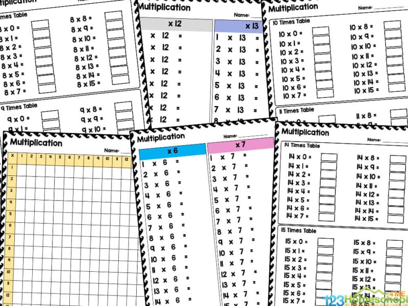 Are your children having trouble learning their times tables? Sneak in some fun multiplication practice with these multiplication worksheets for grade 2, grade 3, and grade 4 children. No need to drill and kill the math facts; instead have fun with them using these no-prep multiplication tables practice!  My kiddos are always up for fun, and when I can sneak in some learning skills– it’s a win-win! Whether you are a parent, teacher, or homeschooler – you will love these handy multiplication table worksheets that kids will be excited to play!