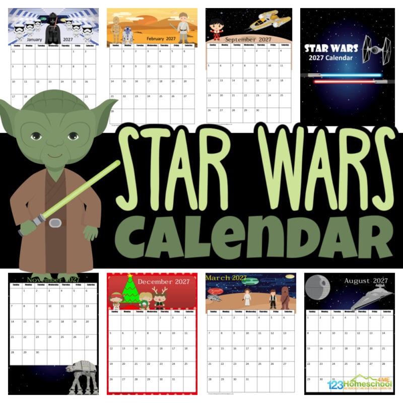 Get your kids excited with this adorable, free printable Star Wars calendar for 2027 that features their favorite characters and helps them keep track of important dates and days!