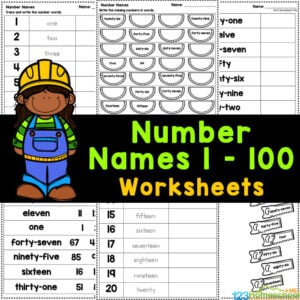 Grab these handy, free printable worksheets for practicing number names 1 to 100 with your kindergarten students—just download and print!
