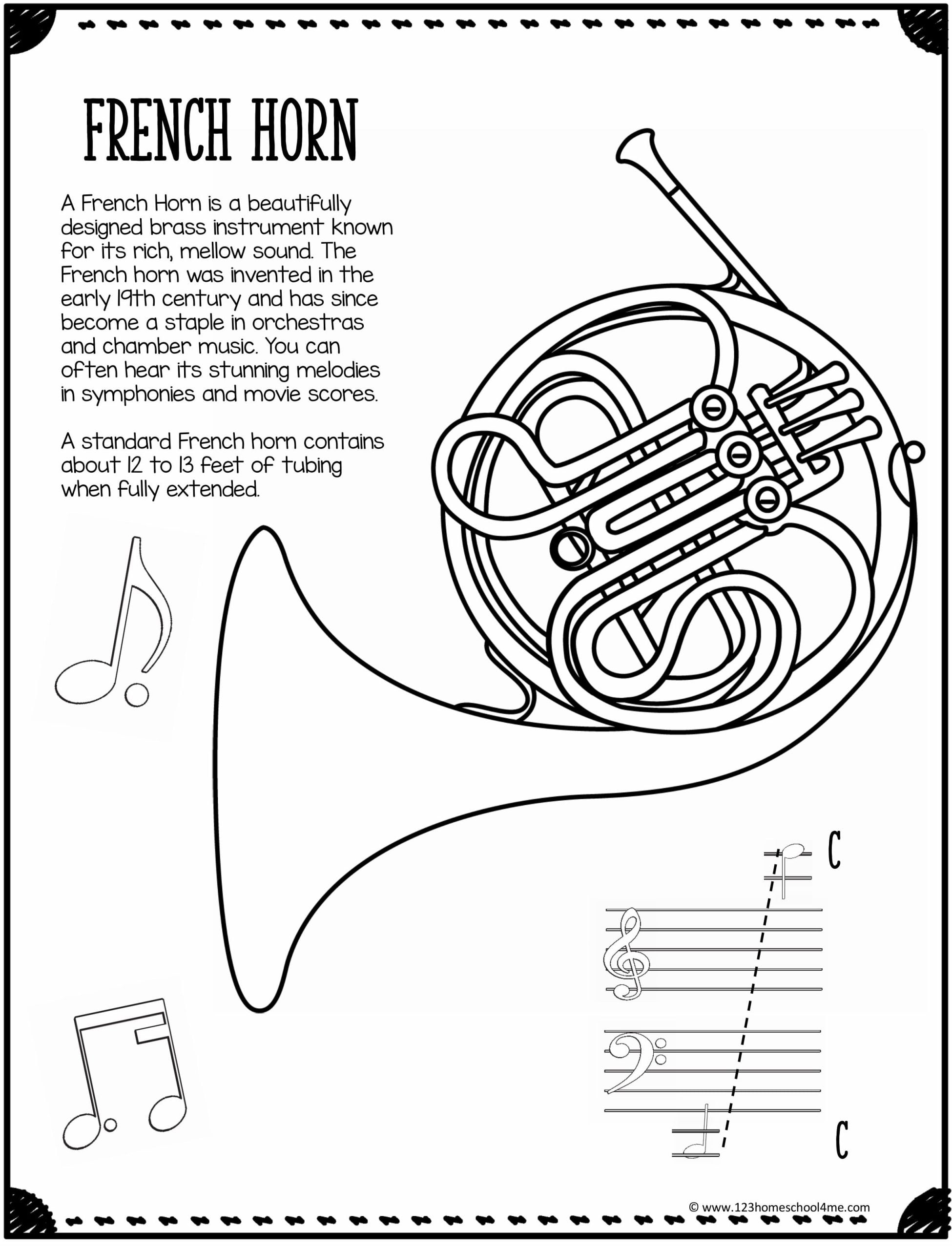 A French Horn is a beautifully designed brass instrument known for its rich, mellow sound. The French horn was invented in the early 19th century and has since become a staple in orchestras and chamber music. You can often hear its stunning melodies in symphonies and movie scores. A standard French horn contains about 12 to 13 feet of tubing when fully extended.