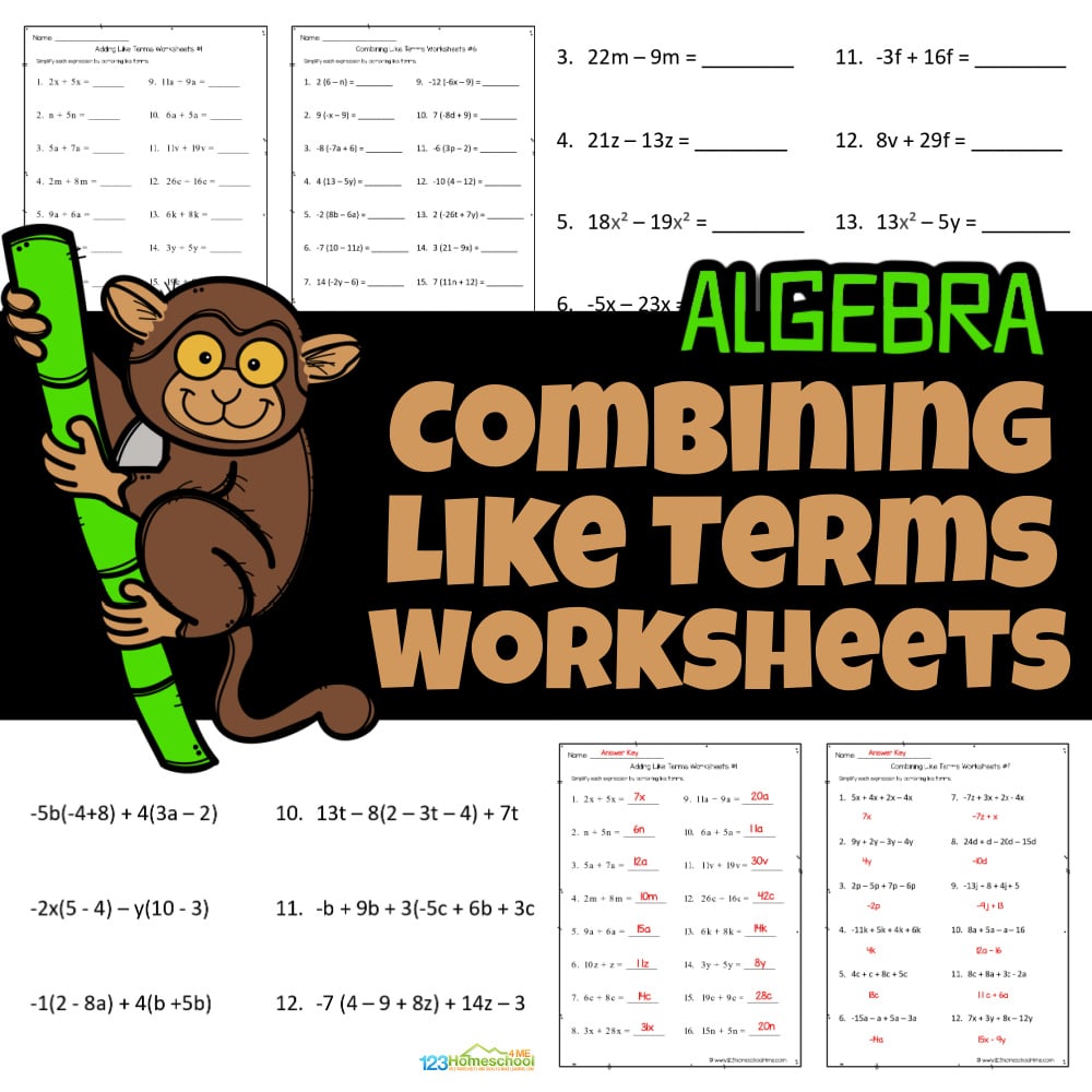 Combining Like Terms Worksheets pdf with Answers (Algebra)