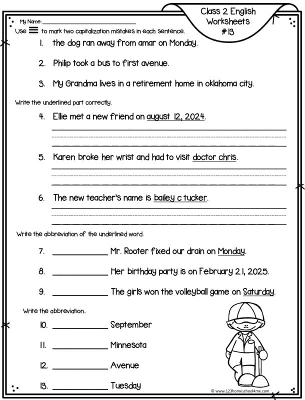 2nd grade capitalization worksheet