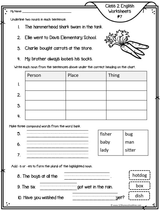 2nd grade noun worksheet