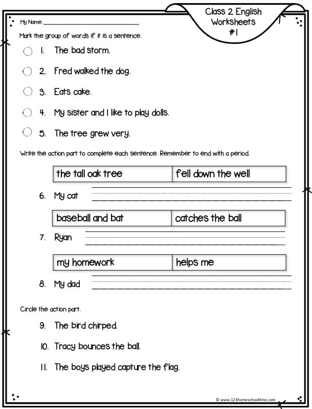 2nd grade sentence worskheets