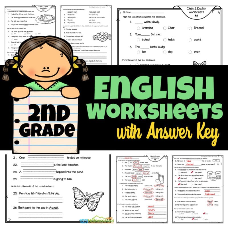 Boost your second grader's language arts skills with FREE English Worksheets for Class 2! Included are 44 engaging grammar activities; answer key included!