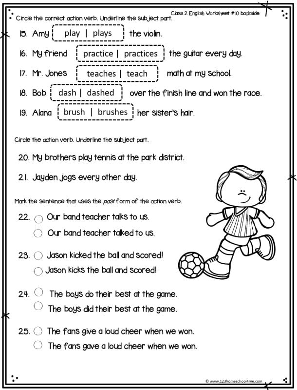action verbs worksheet for grade 2
