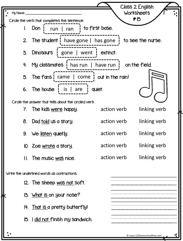 active and linking verb worksheet class 2
