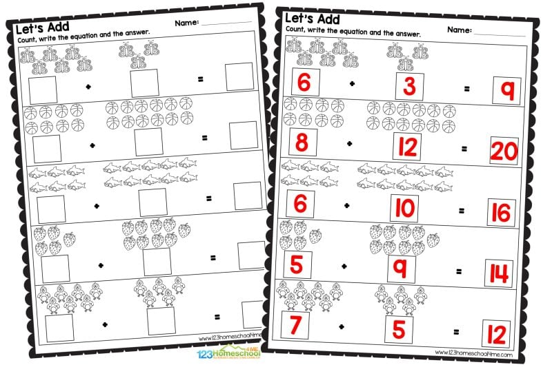 adding kindergarten worksheets