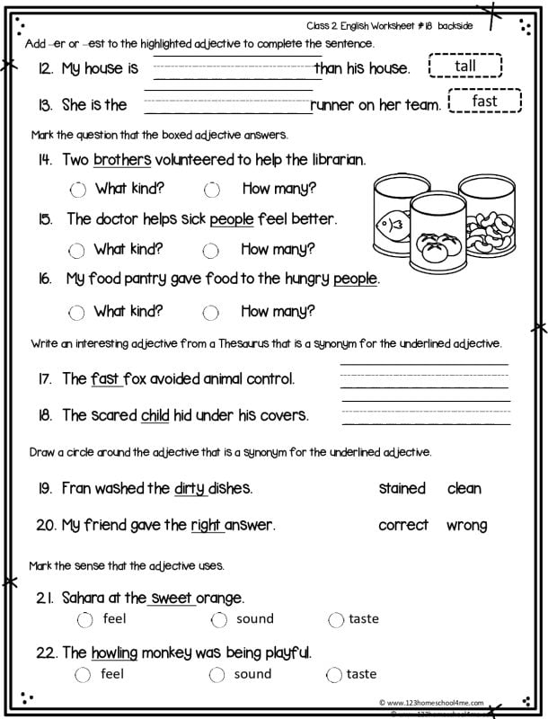 adjective worksheets for grade 2