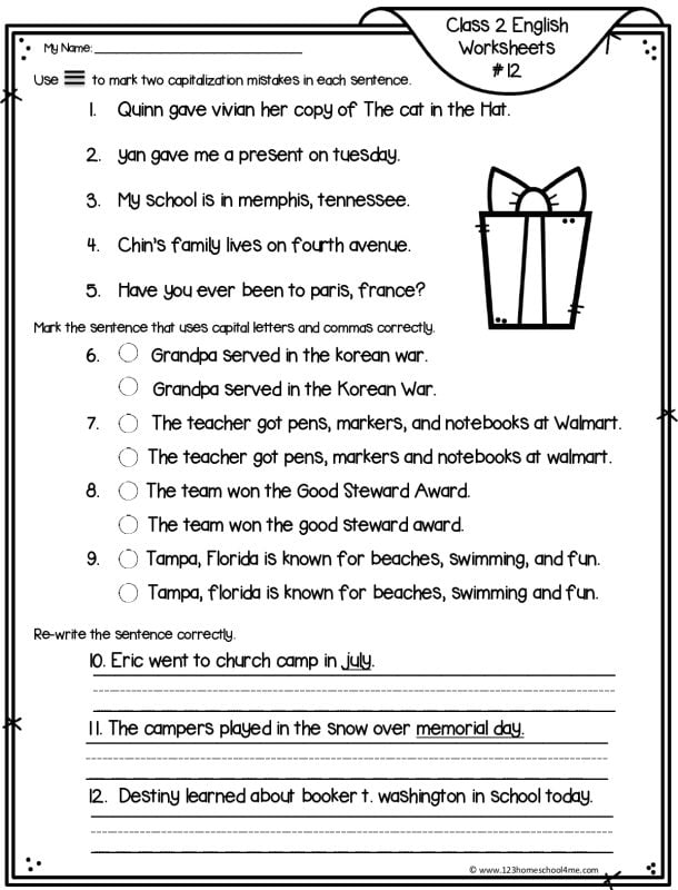 capitalization worksheet grade 2