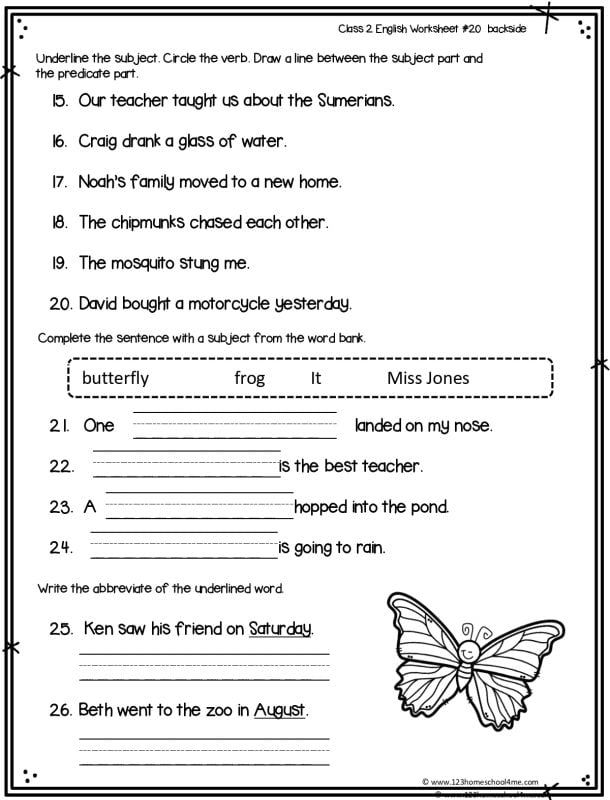 cute 2nd grade english worksheets